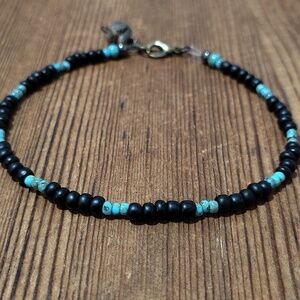 Black and Turquoise Beaded Bracelet,  9 Inches Long Men's Beaded Bracelet